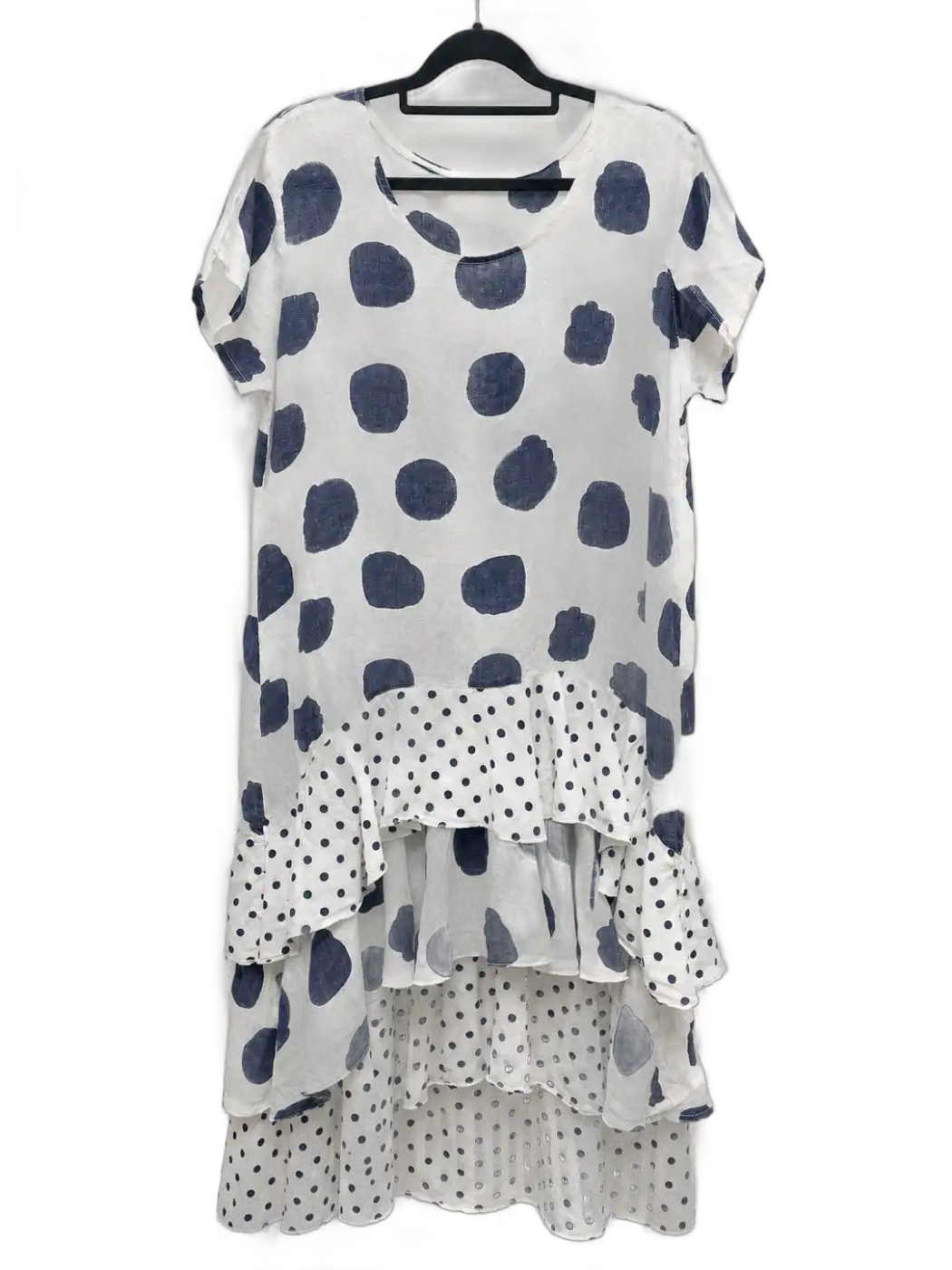 White Blue Spotted Tiered Maxi