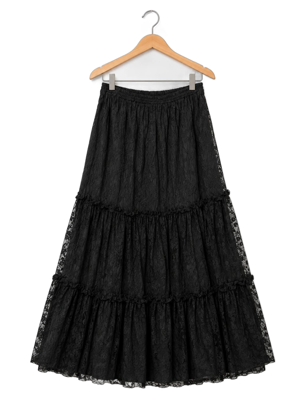 Black Lace Tiered Maxi Skirt