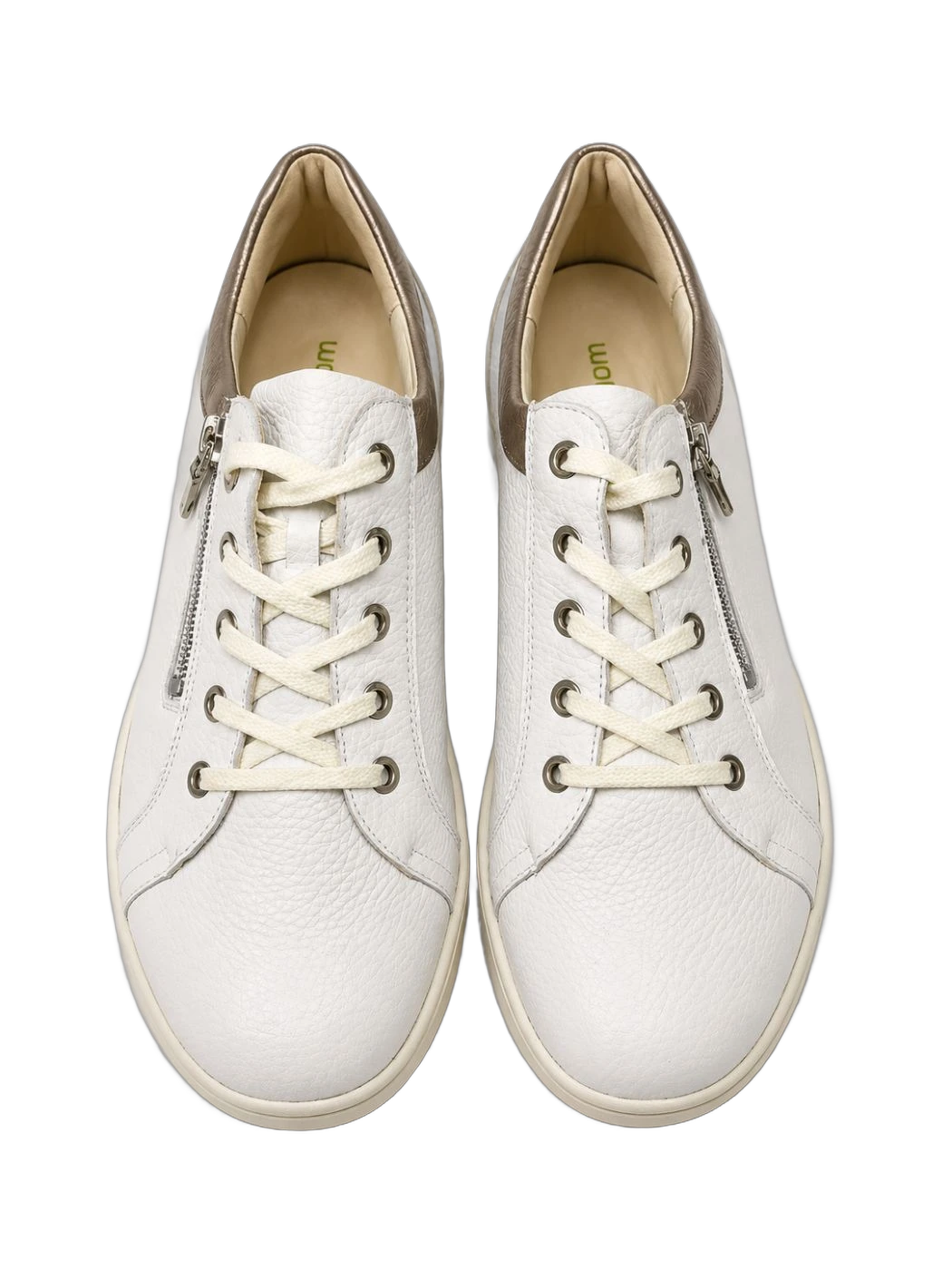 White Rose Gold Leather Zip Sneakers