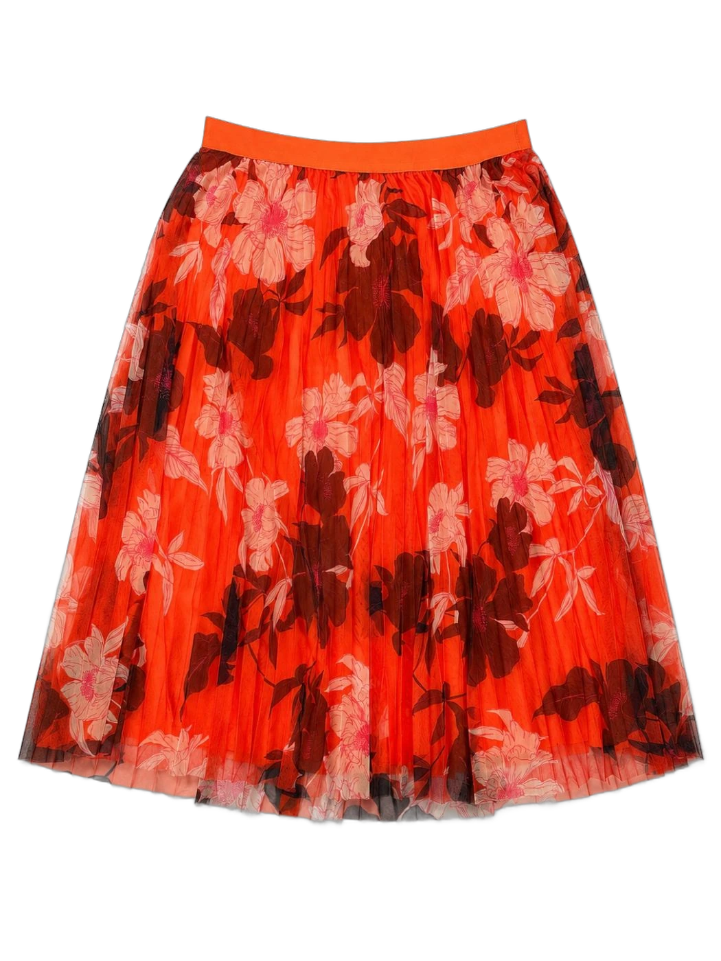 Pleated Tulle Orange Floral Skirt