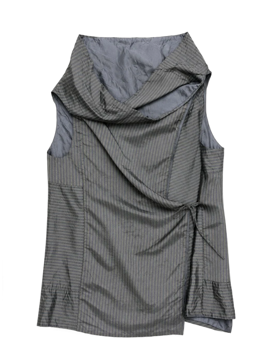 Grey Striped Wrap Cowl Neck Top