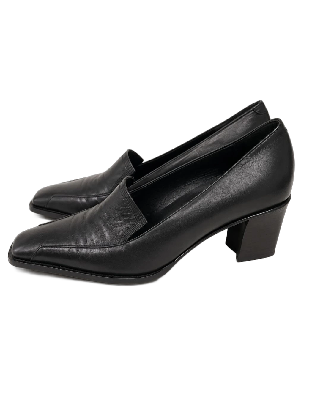 Black Leather Heeled Pointed Slip on