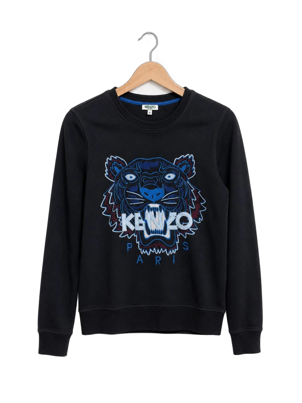 Kenzo Paris Blue Embroidered Tiger Patch Black Sweater