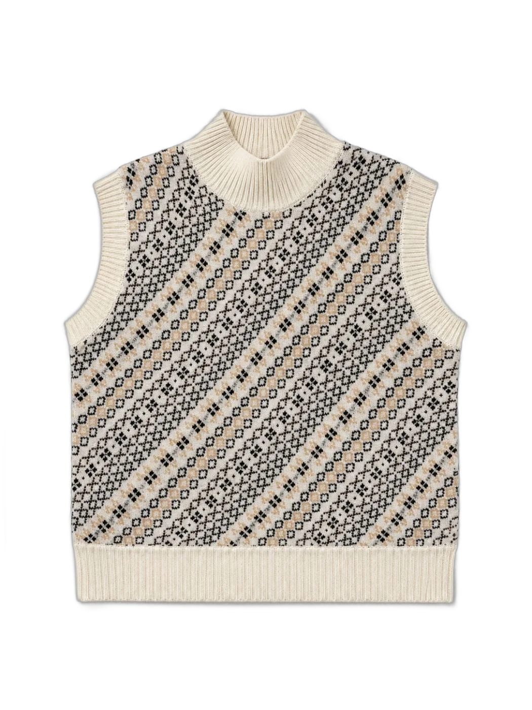White Black Beige Pattern Vest