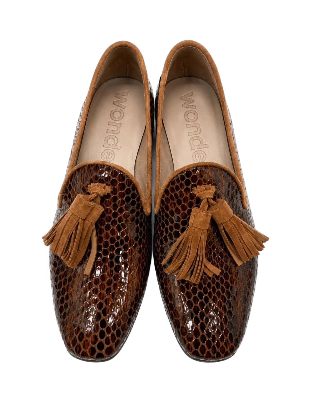 Brown Leather Snake Fringe Heeled Loafer