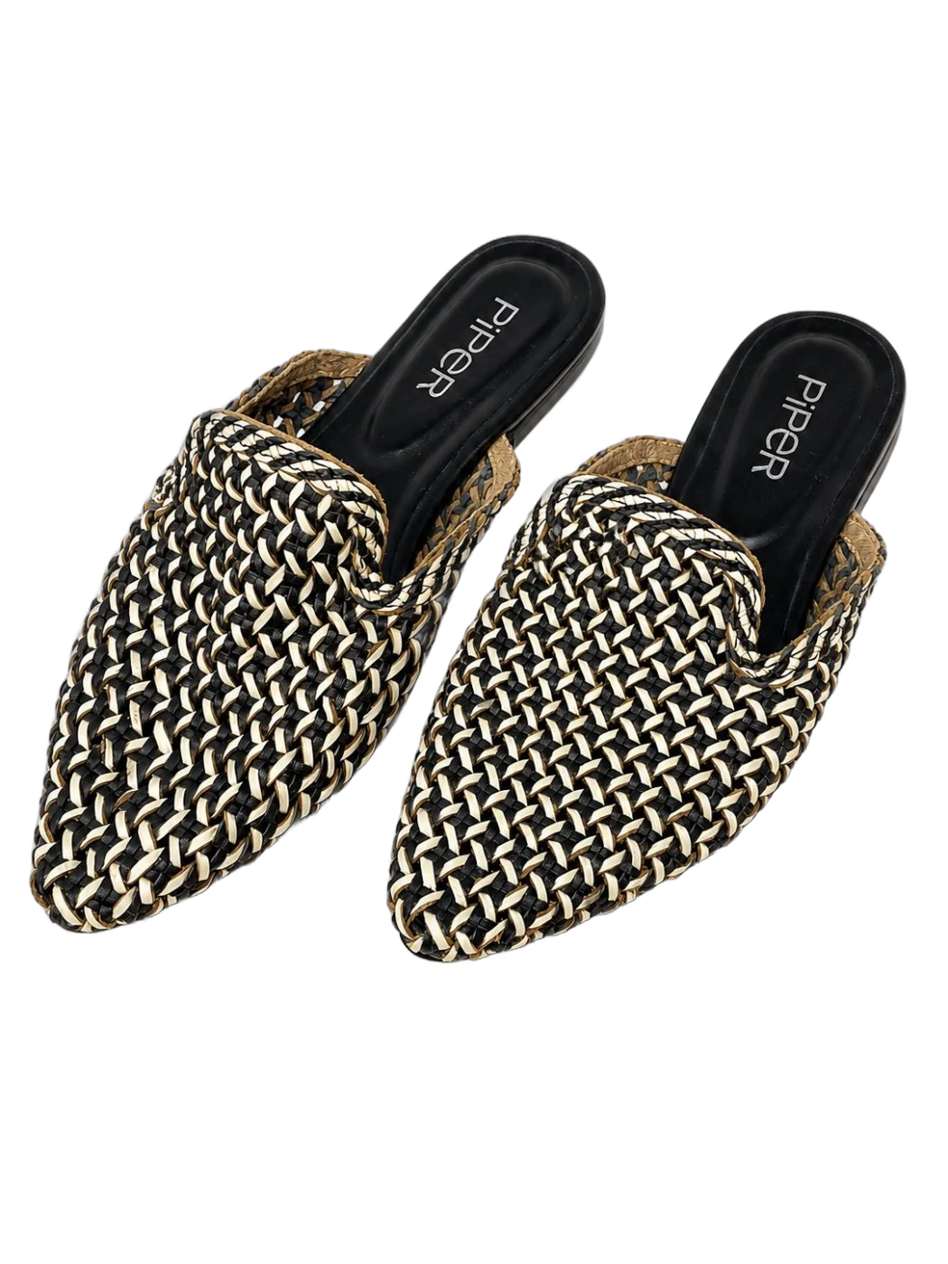 Cream Brown Woven Leather Pointed Slip on