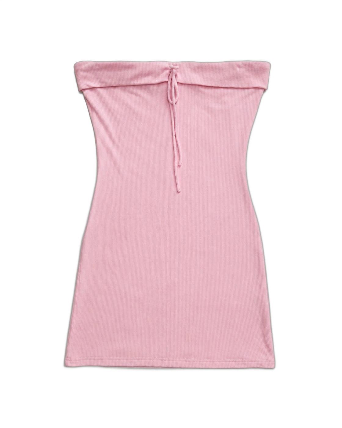 Strapless Baby Pink Knit Rib Mini Dress