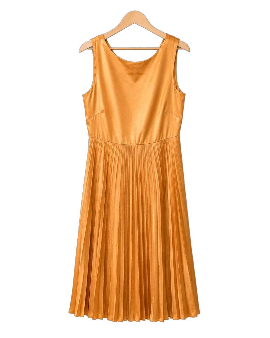 Orange Pleated Satin Maxi Dress