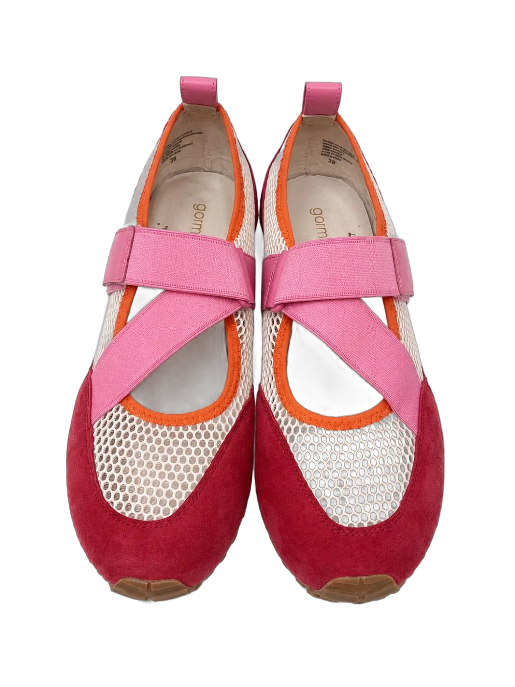 Pink Strap Red Seude Mesh Ballet Flats