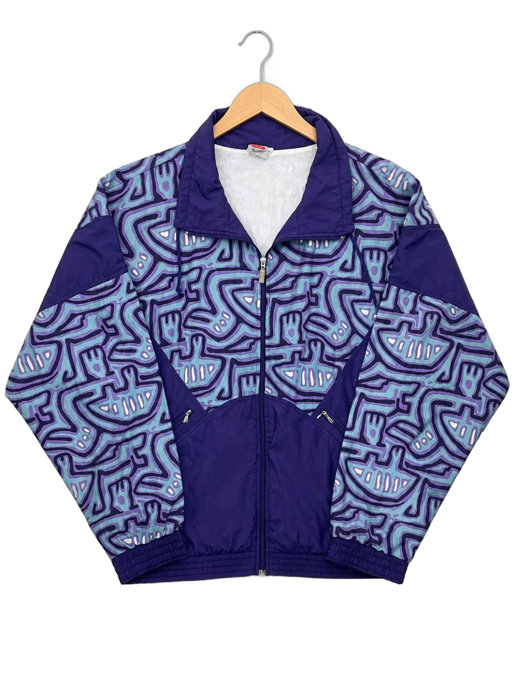 Purple Teal 80s Pattern Zip Jacket