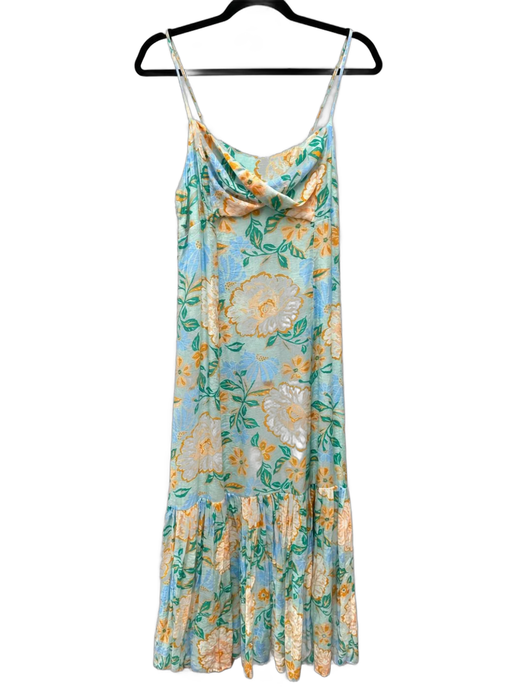 Teal Blue Pink Spaghetti Strap Floral Maxi