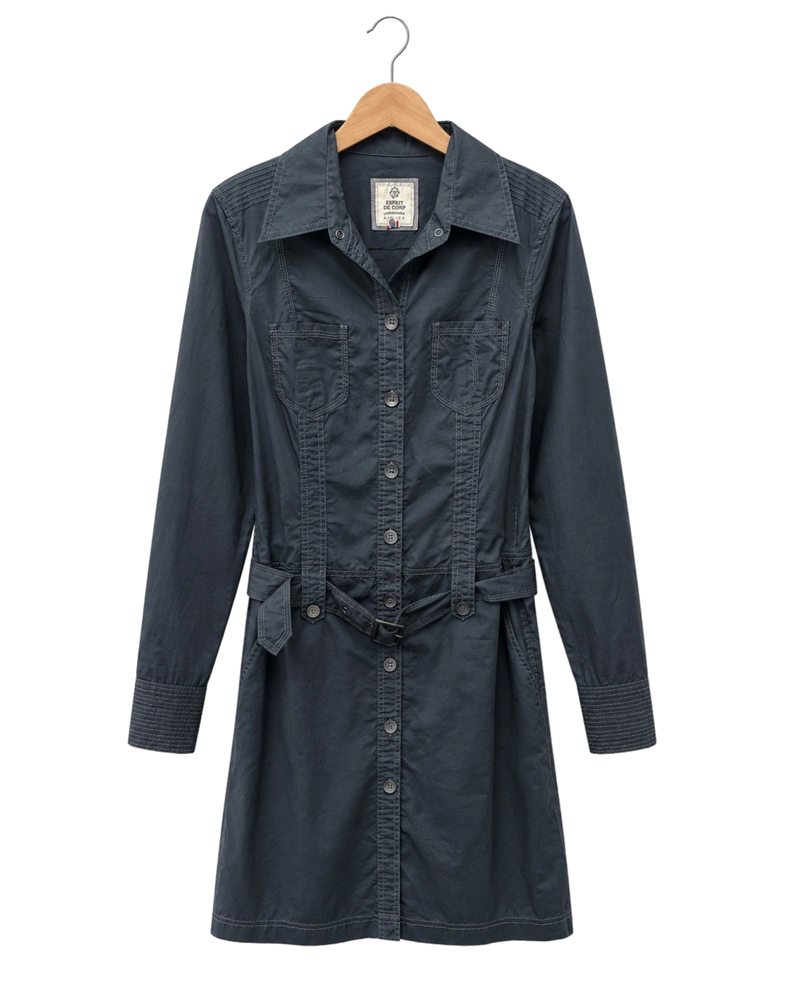 Black Structured Long Sleeve Button Up Mini
