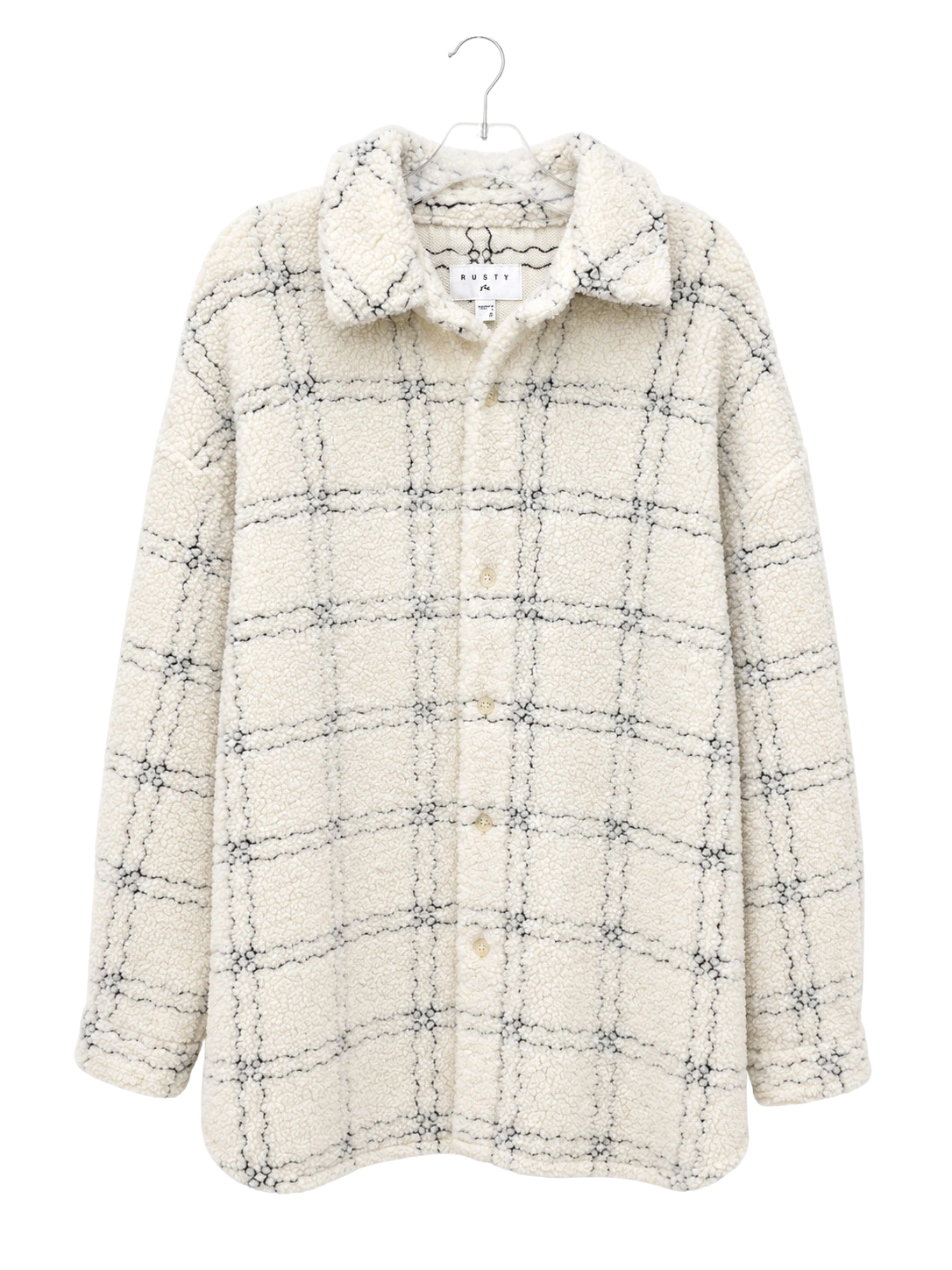 White Black Striped Teddy Button Shacket