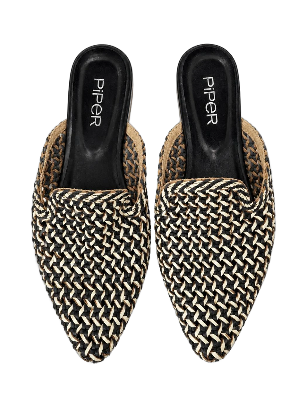 Cream Brown Woven Leather Pointed Slip on